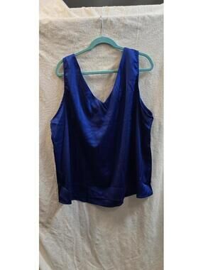 Women’s Royal Blue Satin Sleeveless V-Neck Top 5XL